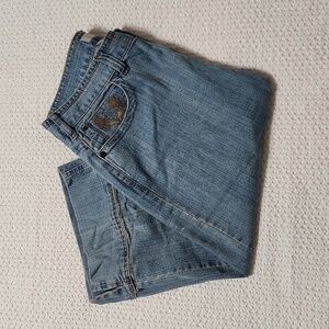 Women's Christopher & Banks blue denim crop Capri jeans embroidered